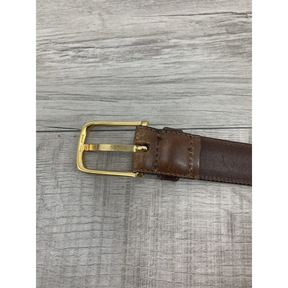 Henry Grethel belt men's 36 marble Brown full grain glove leather brass buckle